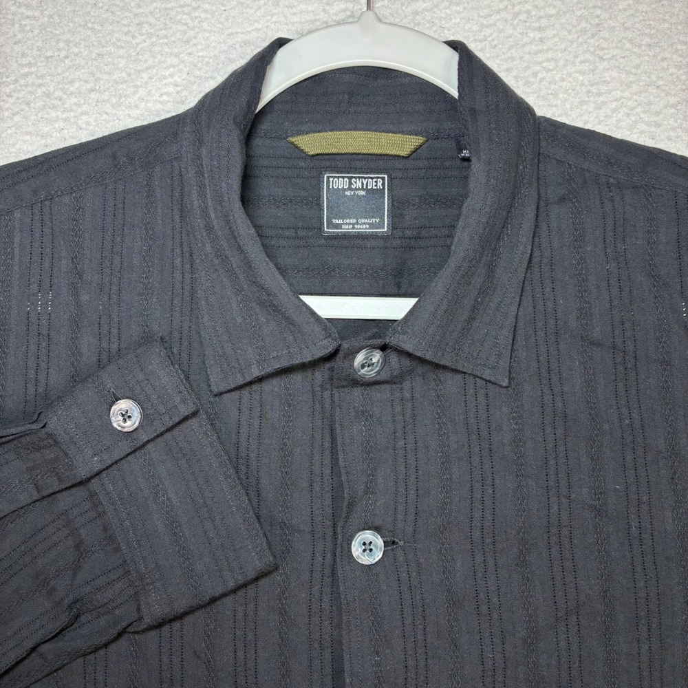 Todd Snyder Button Shirt Men M Black Striped Two Pocket Overshirt Chore Cotton